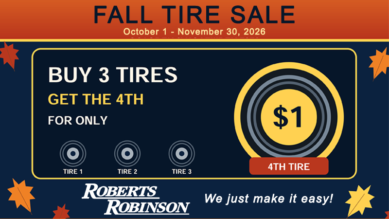 Fall Tire Sale - Buy 3 get the 4th for 1 dollar